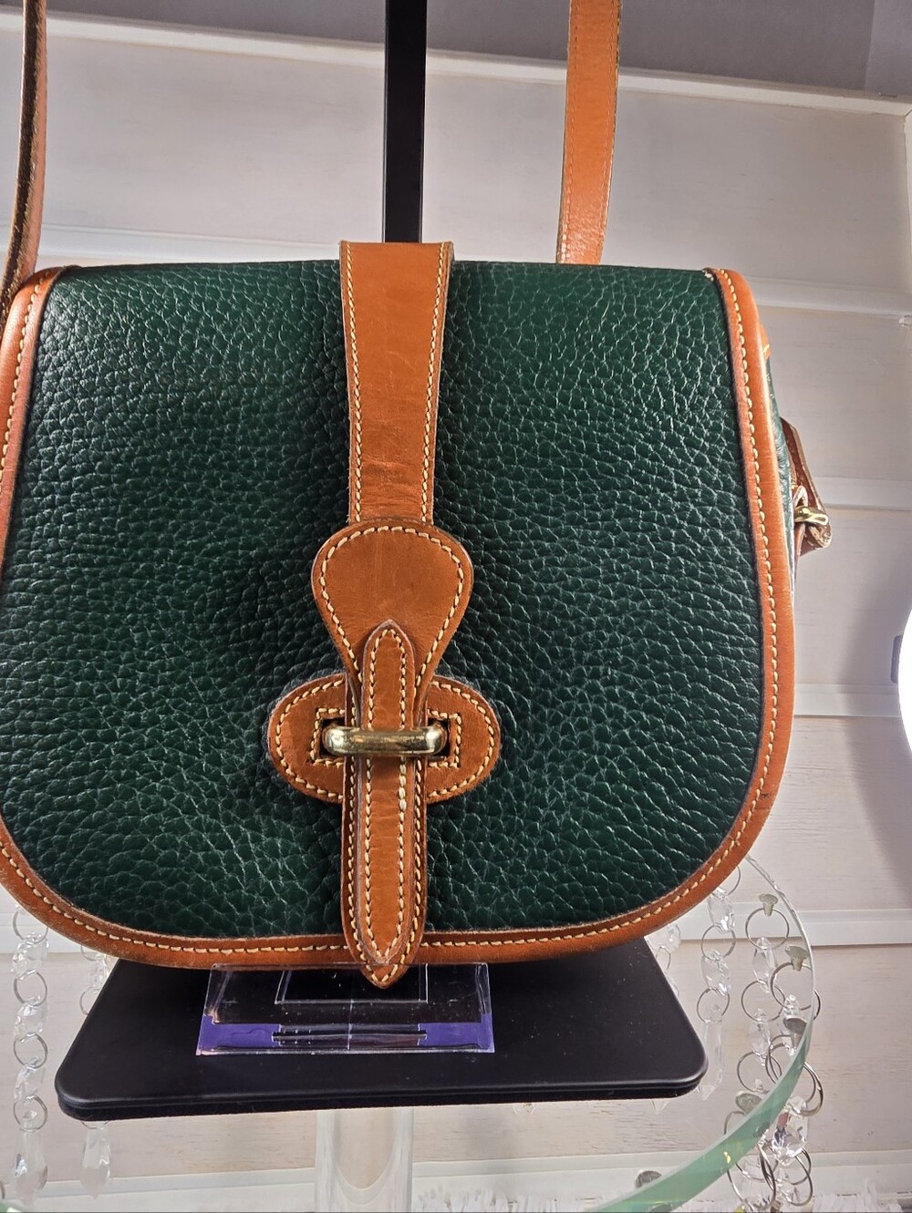 Vintage Dooney & Bourke Green and Tan All weather Leather Crossbody